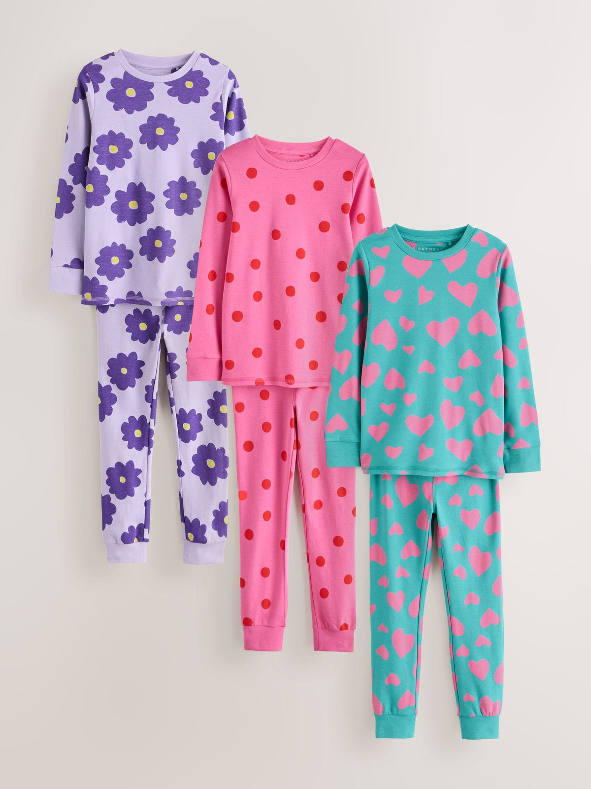 Pink/Turq Stampy Print Snuggle Pyjamas 3 Pack (9mths-12yrs) - image 1