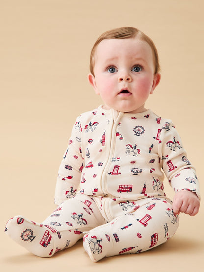MORI Cream London Print Supersoft 2 Way Zip Up Sleepsuit image 2