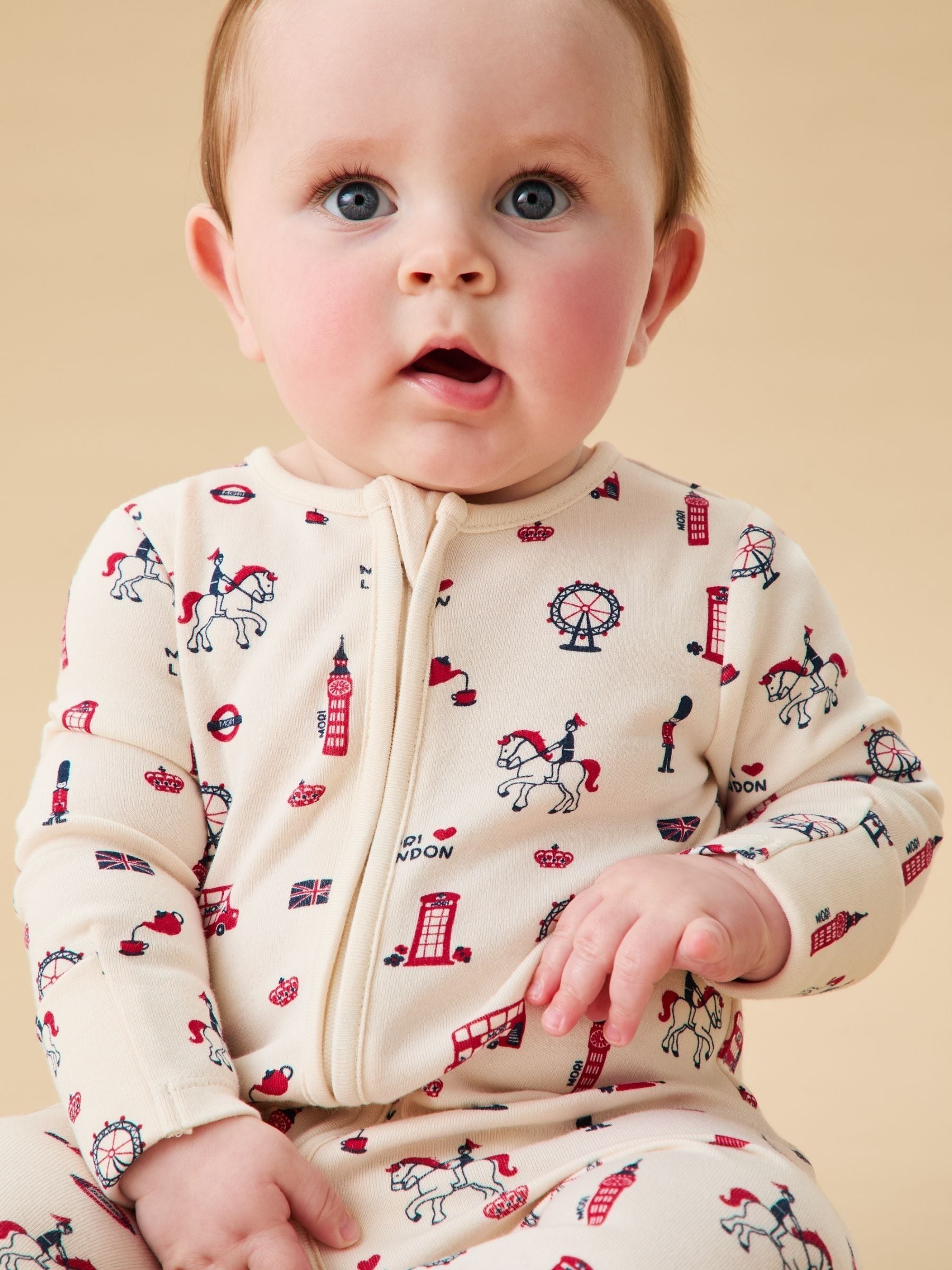 MORI Cream London Print Supersoft 2 Way Zip Up Sleepsuit image 3