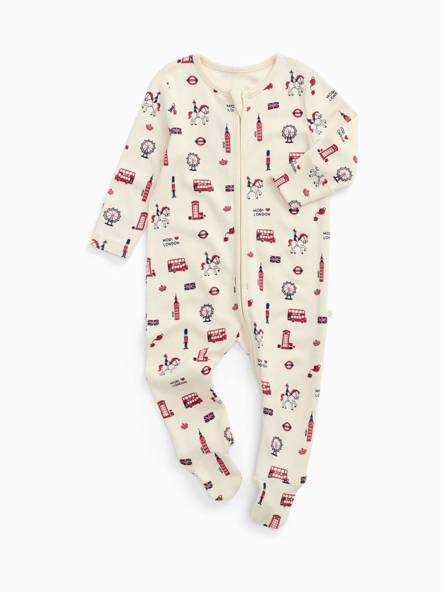 MORI Cream London Print Supersoft 2 Way Zip Up Sleepsuit image 4