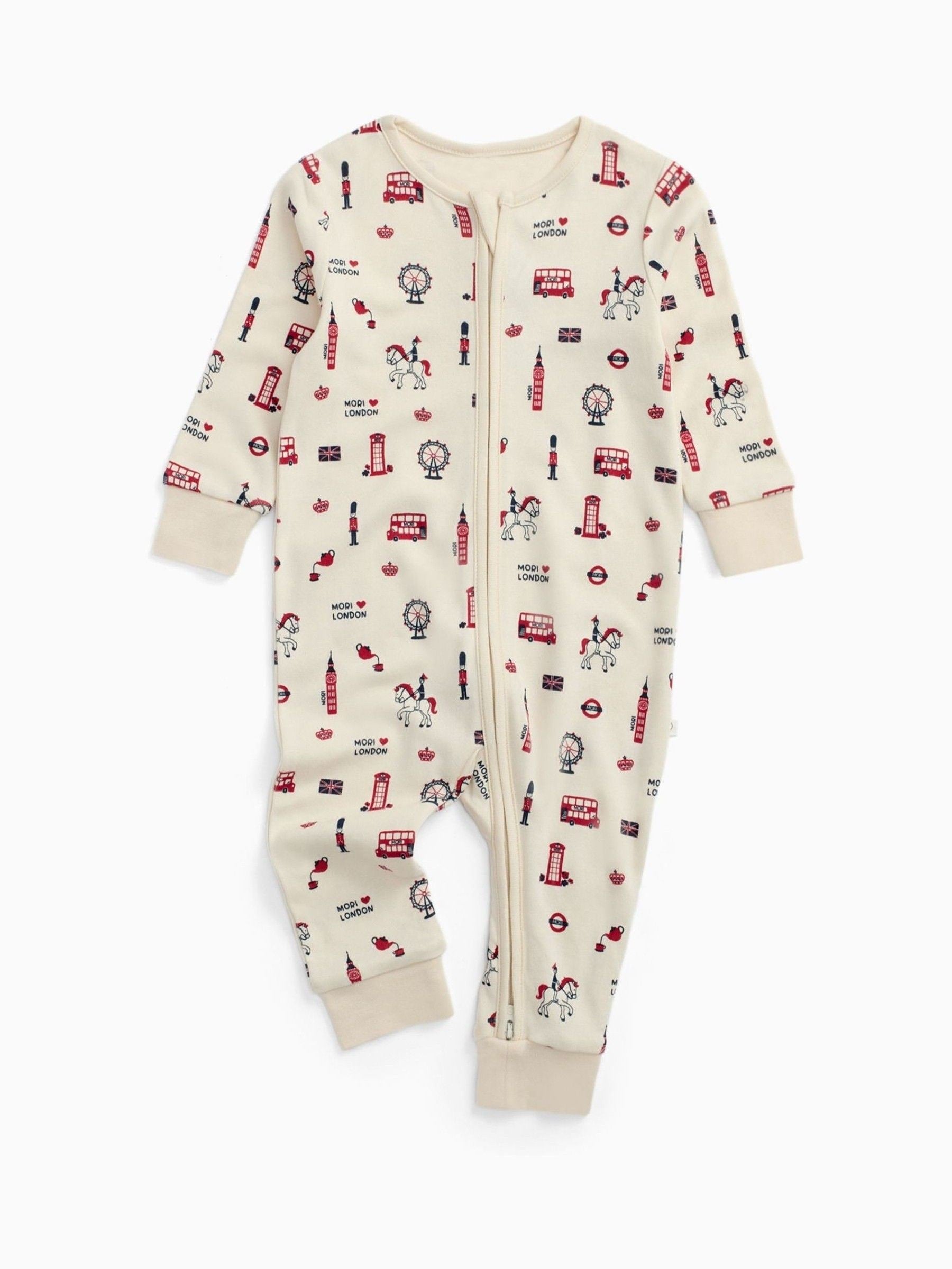 MORI Cream London Print Supersoft 2 Way Zip Up Sleepsuit image 5