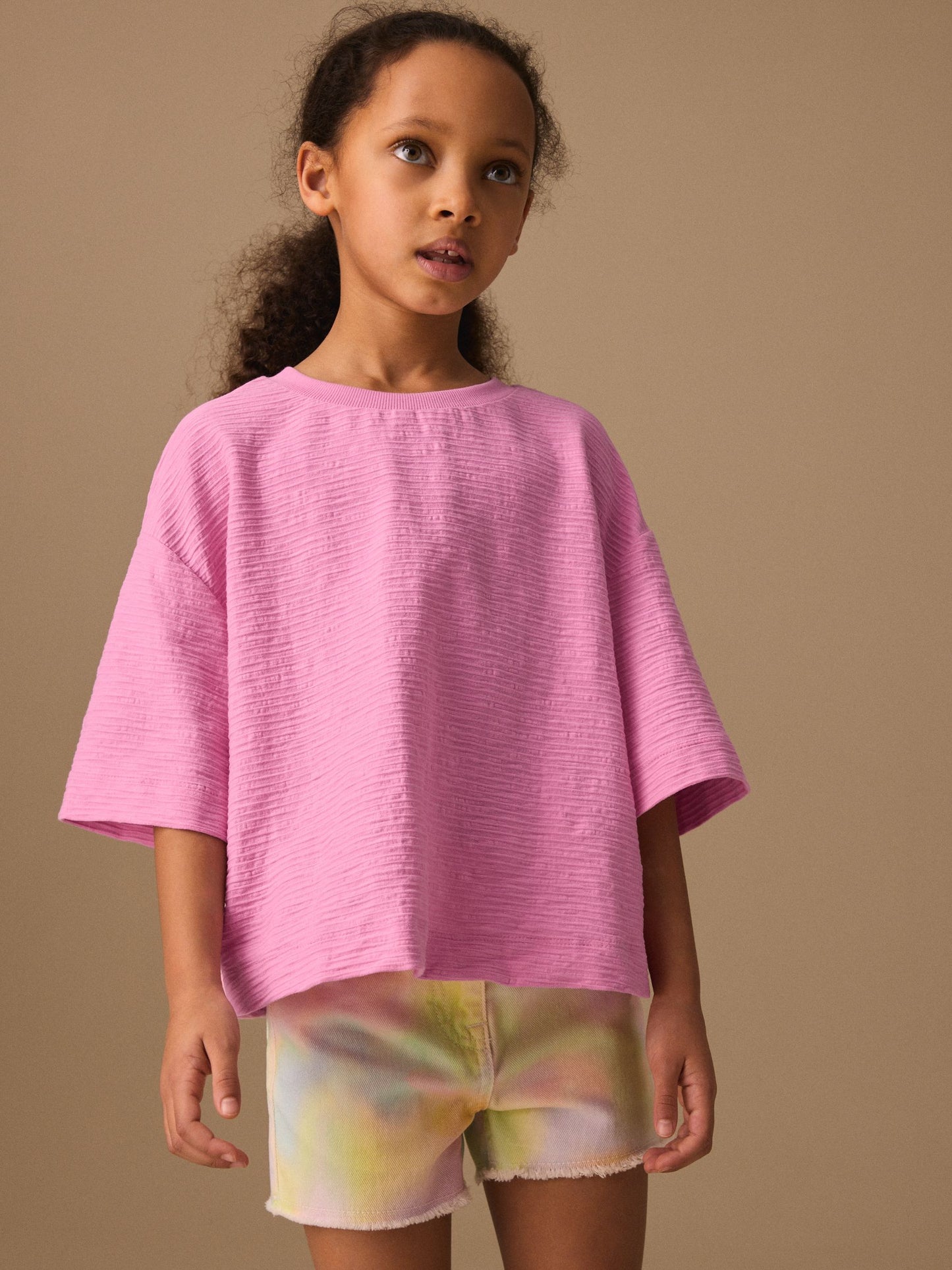 Dsiney Kidz - Pink Textured Oversized Boxy T-Shirt (3-16yrs) image 1