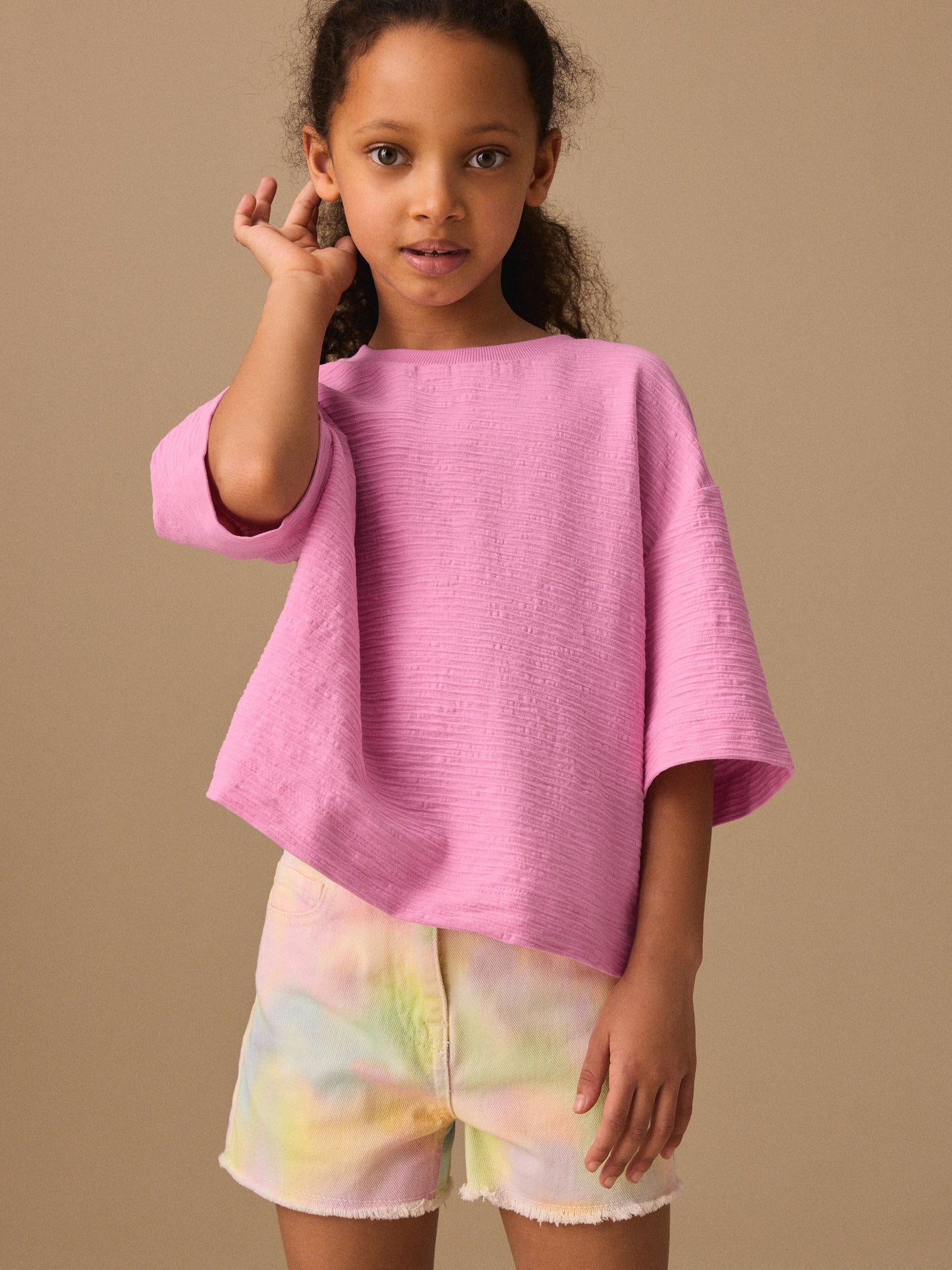 Dsiney Kidz - Pink Textured Oversized Boxy T-Shirt (3-16yrs) image 2