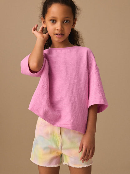 Dsiney Kidz - Pink Textured Oversized Boxy T-Shirt (3-16yrs) image 2