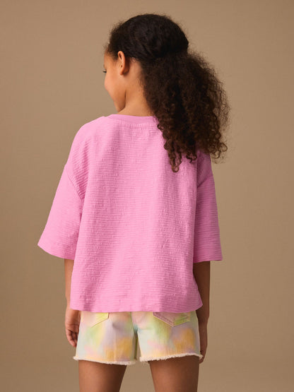 Dsiney Kidz - Pink Textured Oversized Boxy T-Shirt (3-16yrs) image 4