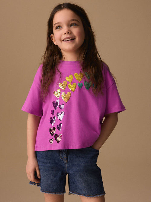 Dsiney Kidz - Pink Rainbow Sequin Heart T-Shirt (3-16yrs) image 1