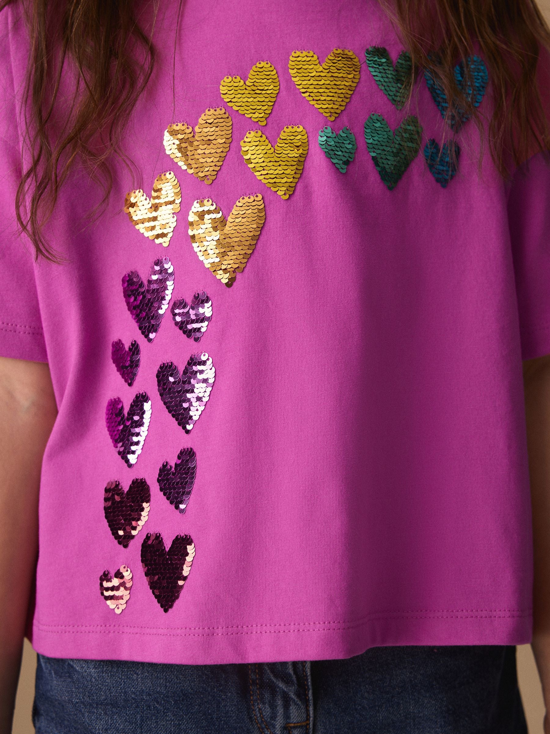 Dsiney Kidz - Pink Rainbow Sequin Heart T-Shirt (3-16yrs) image 3