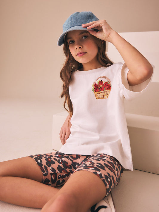 Dsiney Kidz - White Strawberry Oversized Boxy  Sequin Graphic T-Shirt (3-16yrs) image 1