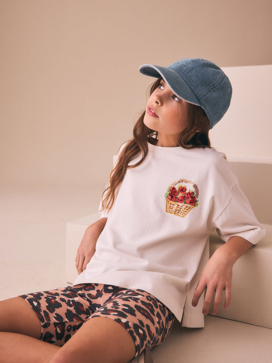 Dsiney Kidz - White Strawberry Oversized Boxy  Sequin Graphic T-Shirt (3-16yrs) image 2