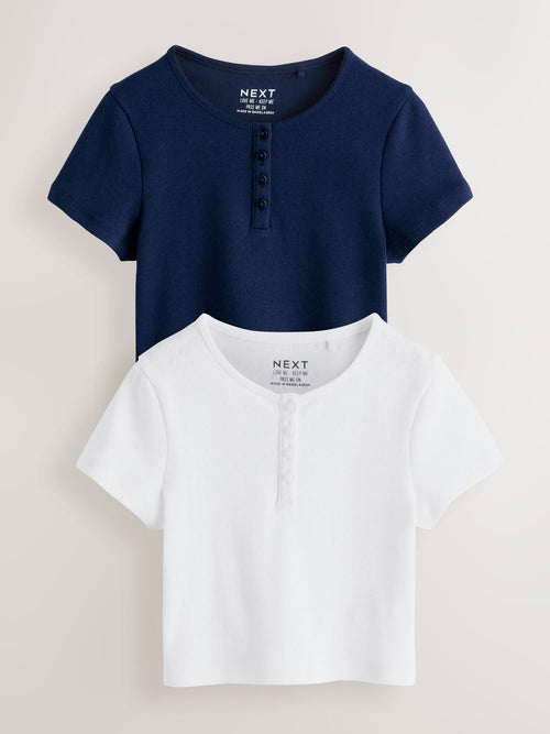 Dsiney Kidz - Navy/White Pointelle Button Front Tops 2 Pack (3-16yrs) image 1