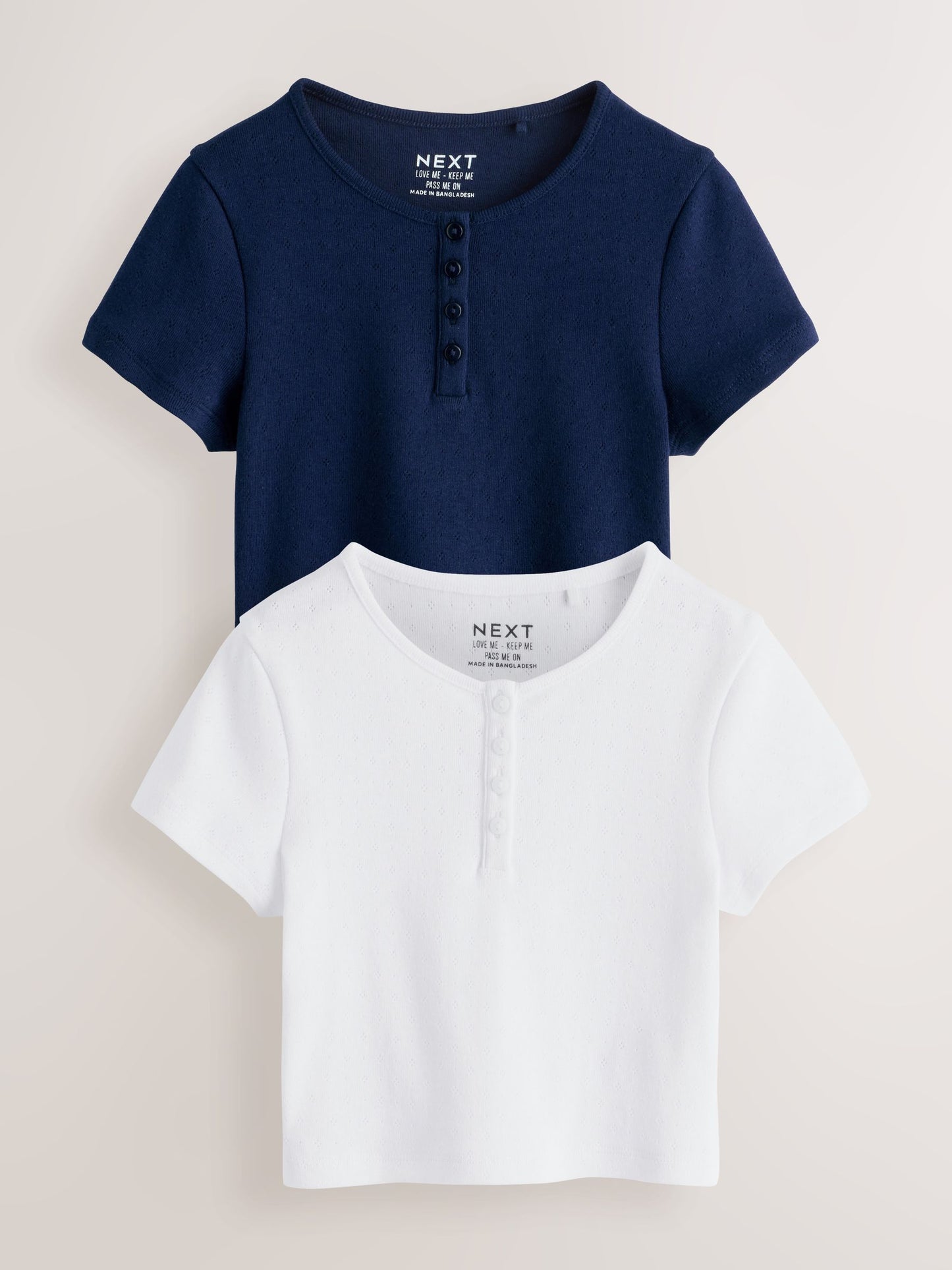 Dsiney Kidz - Navy/White Pointelle Button Front Tops 2 Pack (3-16yrs) image 1