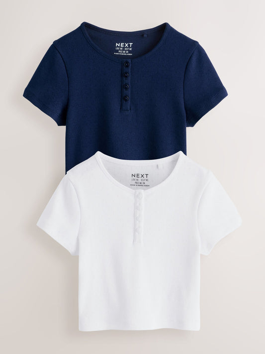 Dsiney Kidz - Navy/White Pointelle Button Front Tops 2 Pack (3-16yrs) image 1
