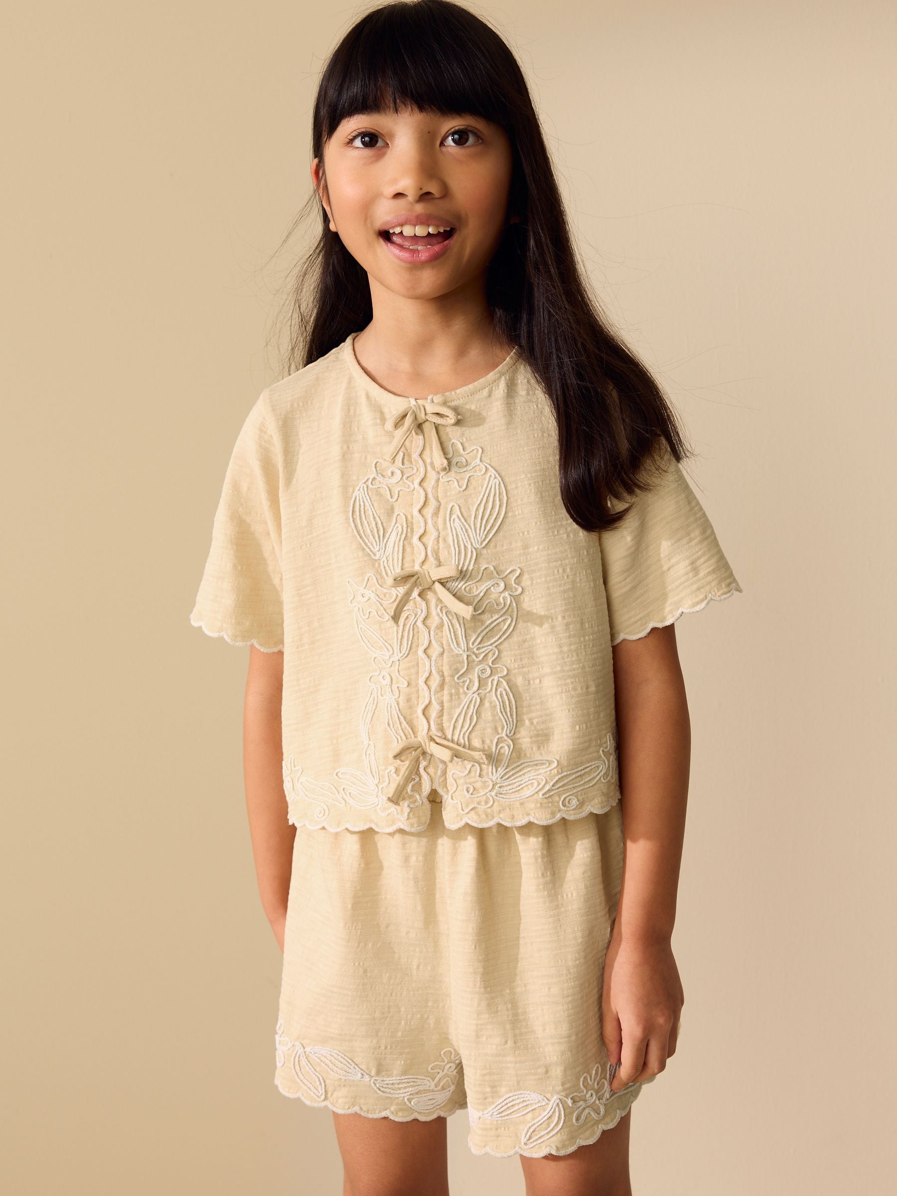 Dsiney Kidz - Yellow Embroidery Tie Shorts Set (3-16yrs) image 1