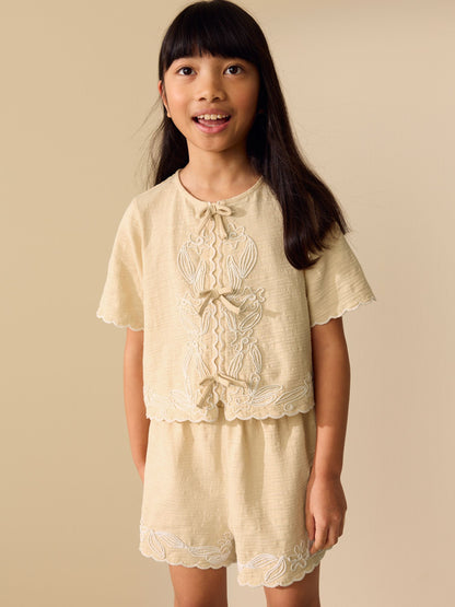 Dsiney Kidz - Yellow Embroidery Tie Shorts Set (3-16yrs) image 1