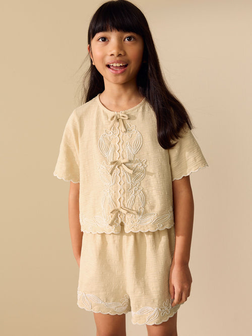 Dsiney Kidz - Yellow Embroidery Tie Shorts Set (3-16yrs) image 1