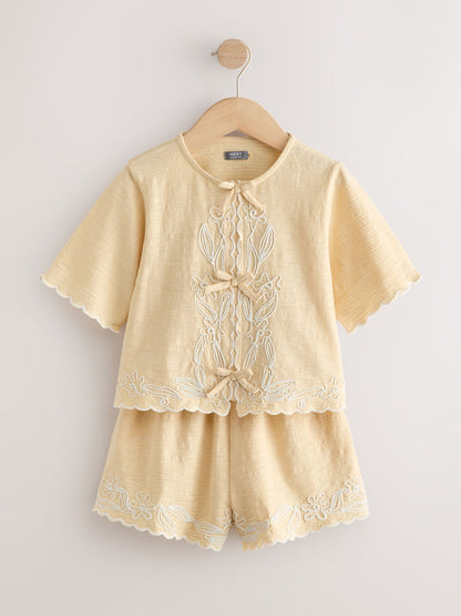 Dsiney Kidz - Yellow Embroidery Tie Shorts Set (3-16yrs) image 6