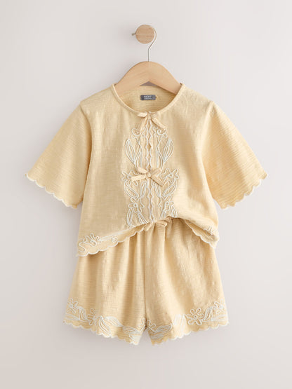 Dsiney Kidz - Yellow Embroidery Tie Shorts Set (3-16yrs) image 7
