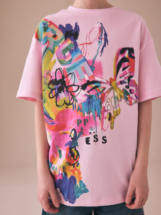 Dsiney Kidz - Pink Graffiti Oversized Graphic Print T-Shirt (3-16yrs) image 2