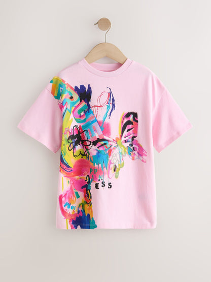 Dsiney Kidz - Pink Graffiti Oversized Graphic Print T-Shirt (3-16yrs) image 5