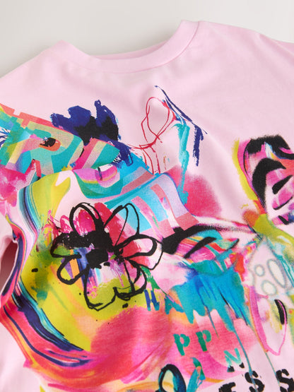 Dsiney Kidz - Pink Graffiti Oversized Graphic Print T-Shirt (3-16yrs) image 8