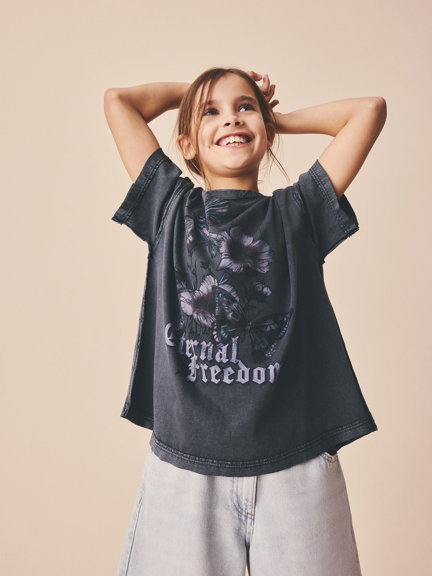 Dsiney Kidz - Charcoal Grey Floral Oversized Graphic Print T-Shirt (3-16yrs) image 1