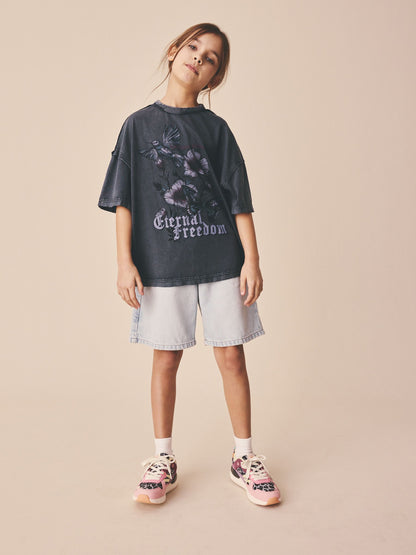 Dsiney Kidz - Charcoal Grey Floral Oversized Graphic Print T-Shirt (3-16yrs) image 2