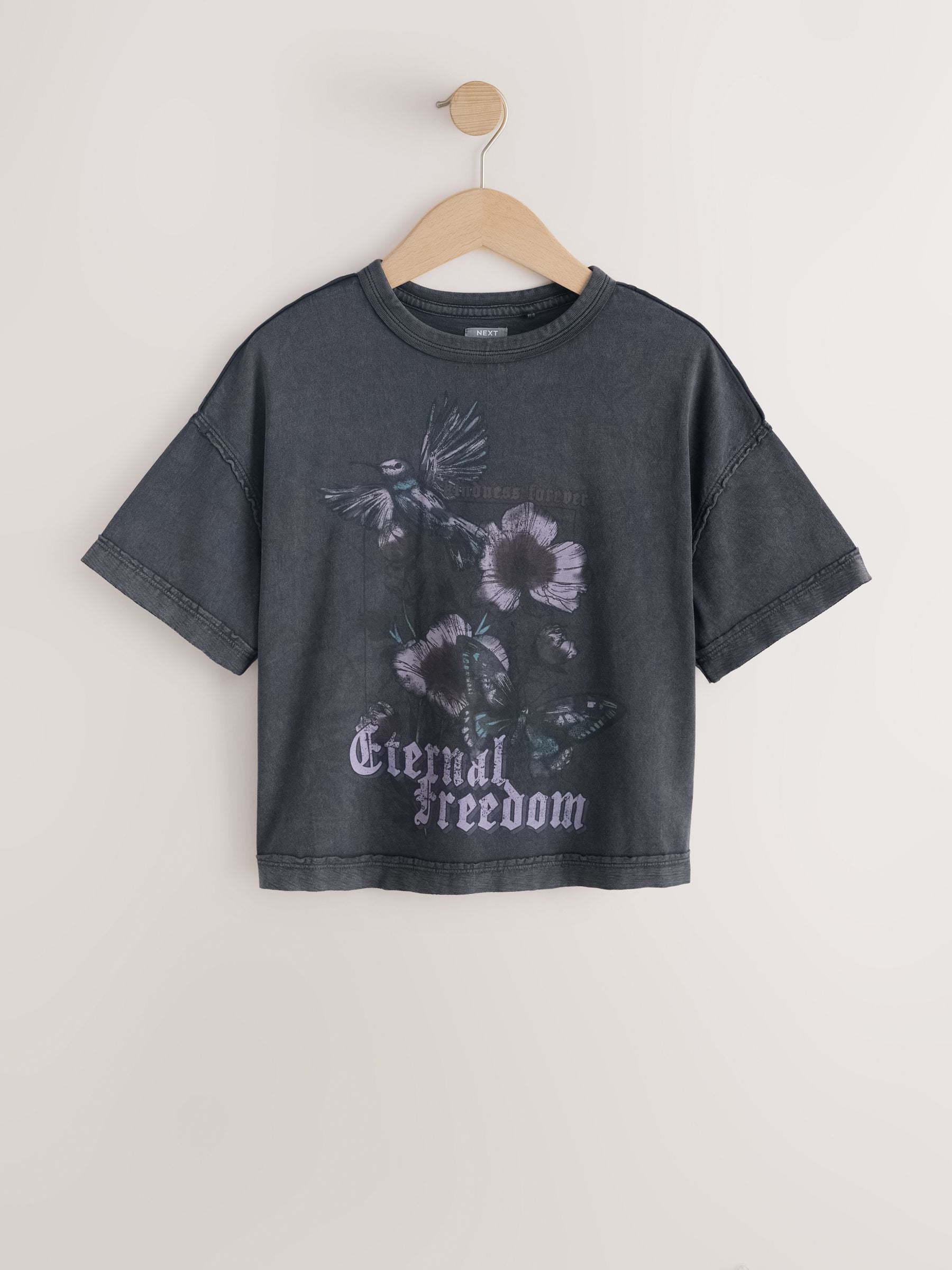 Dsiney Kidz - Charcoal Grey Floral Oversized Graphic Print T-Shirt (3-16yrs) image 5
