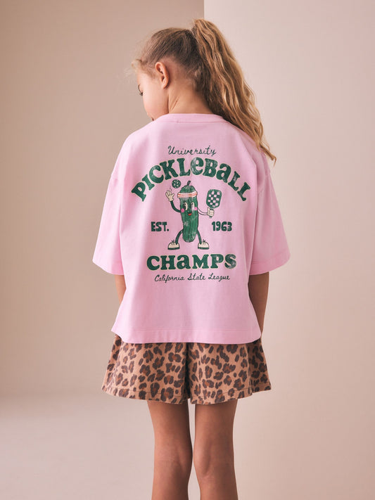 Dsiney Kidz - Pink Pickleball Oversized Graphic Print T-Shirt (3-16yrs) image 1