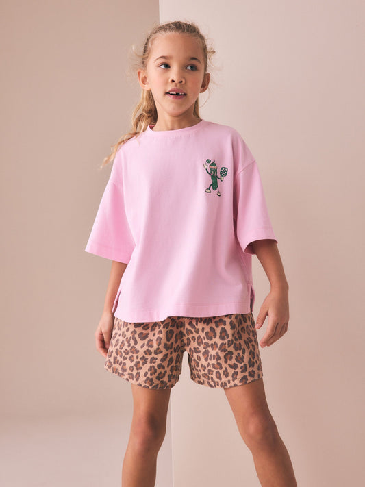 Dsiney Kidz - Pink Pickleball Oversized Graphic Print T-Shirt (3-16yrs) image 2