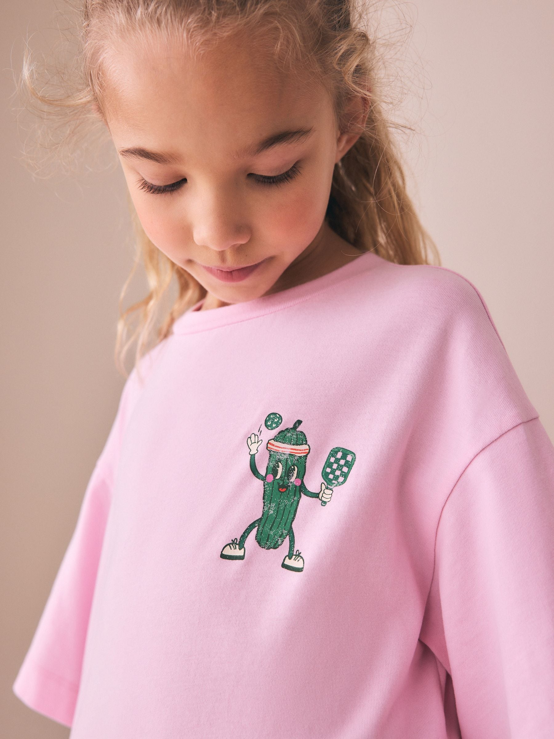 Dsiney Kidz - Pink Pickleball Oversized Graphic Print T-Shirt (3-16yrs) image 3