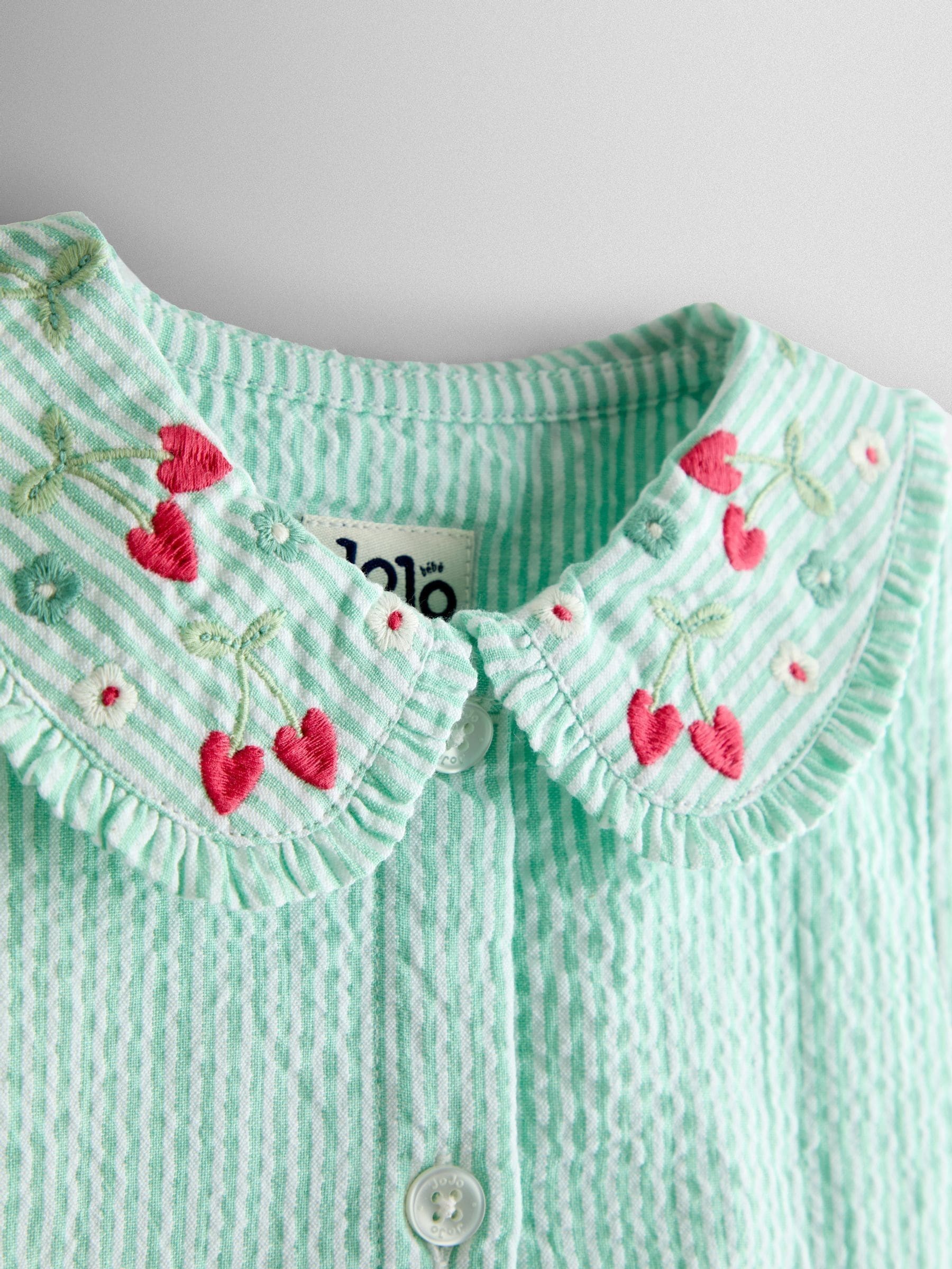 Dsiney Kidz - JoJo Maman Bébé Green Flower Embroidered Collared Sleeveless Button Through Dress image 3