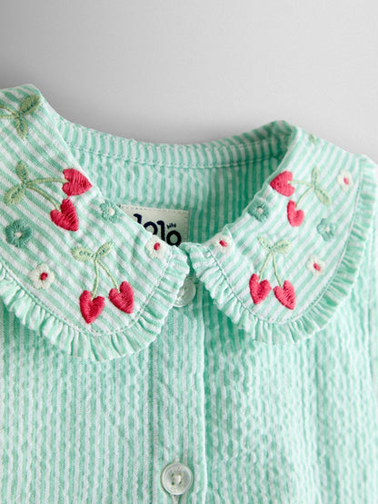 Dsiney Kidz - JoJo Maman Bébé Green Flower Embroidered Collared Sleeveless Button Through Dress image 3
