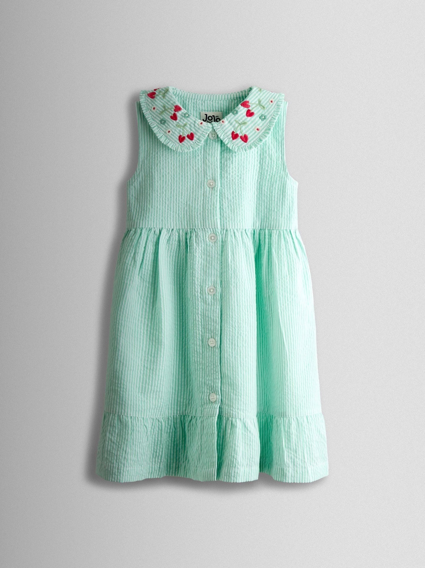 Dsiney Kidz - JoJo Maman Bébé Green Flower Embroidered Collared Sleeveless Button Through Dress image 1