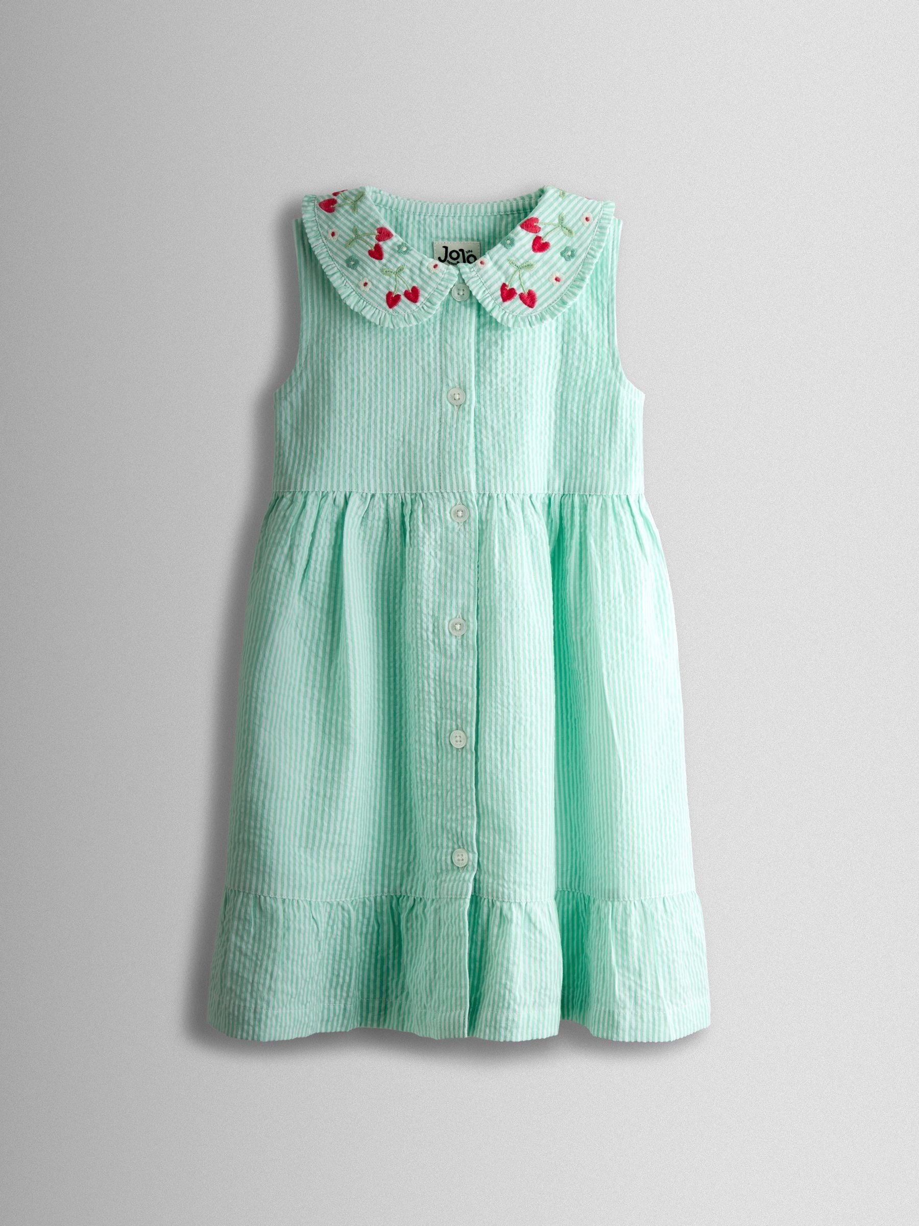 Dsiney Kidz - JoJo Maman Bébé Green Flower Embroidered Collared Sleeveless Button Through Dress image 1