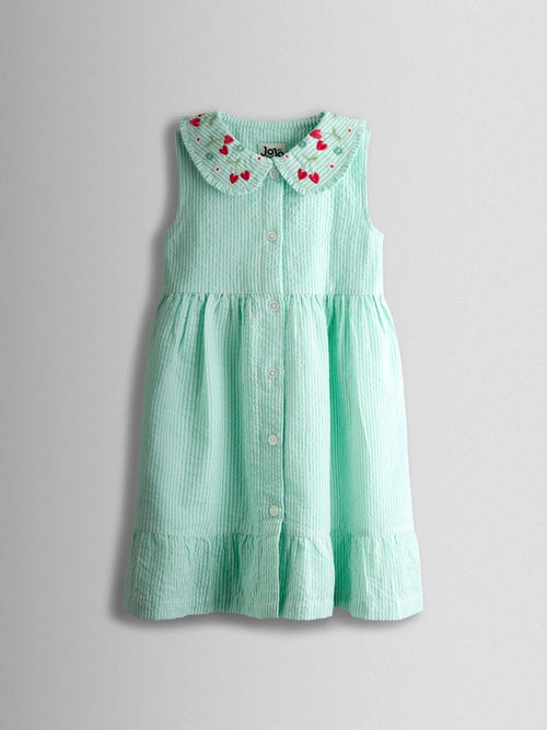 Dsiney Kidz - JoJo Maman Bébé Green Flower Embroidered Collared Sleeveless Button Through Dress image 1