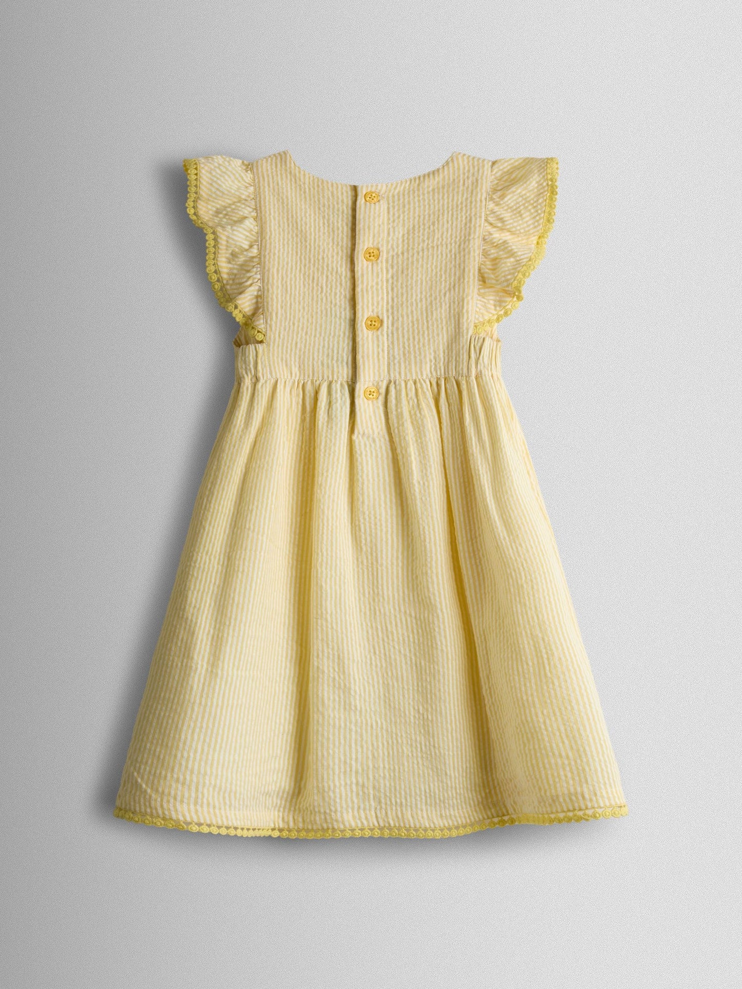 JoJo Maman Bébé Yellow Bunny Appliqué Frill Shoulder Embroidered Dress image 2