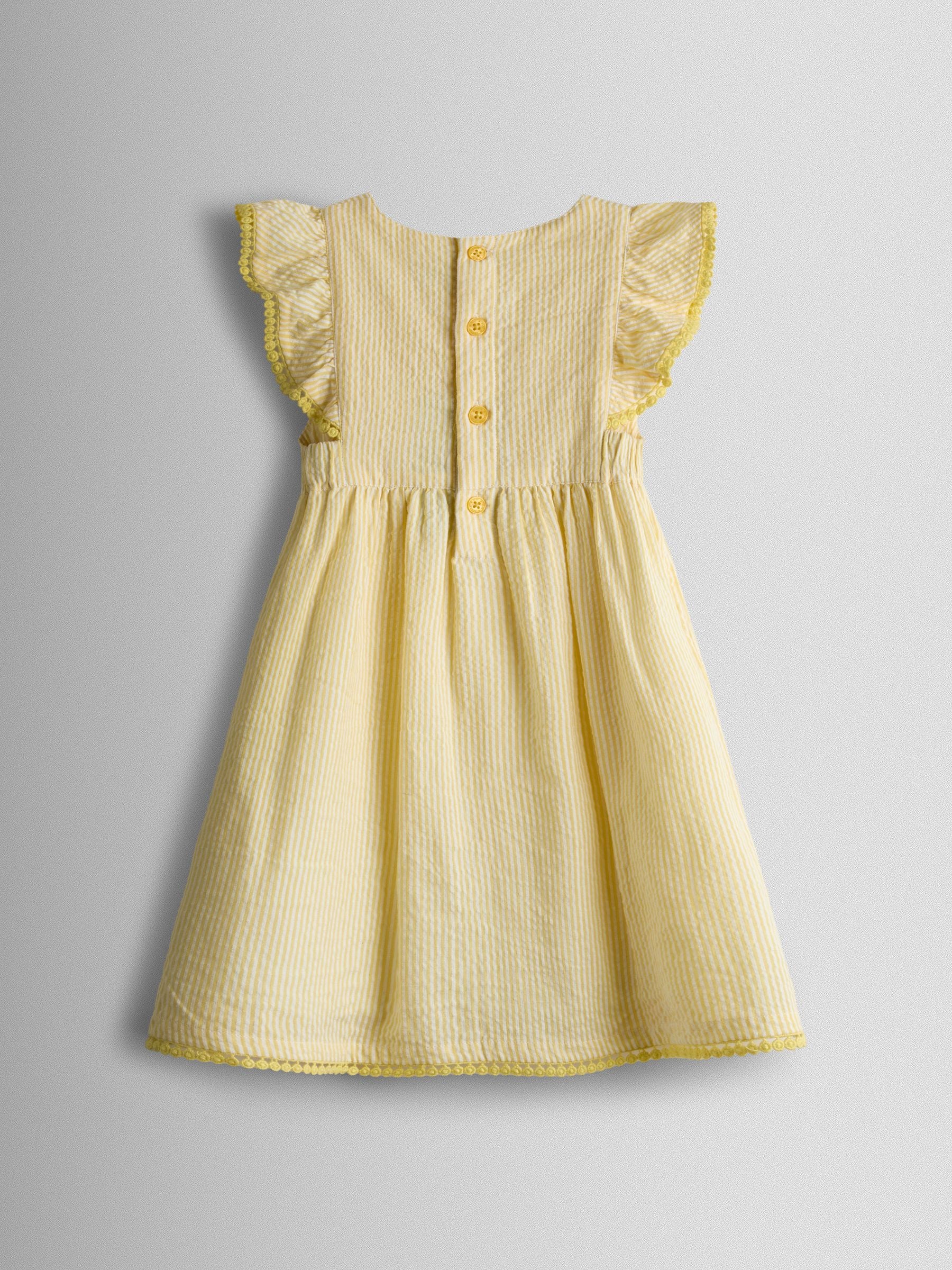 JoJo Maman Bébé Yellow Bunny Appliqué Frill Shoulder Embroidered Dress image 2