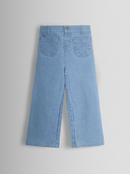 JoJo Maman Bébé Denim Blue Wide Leg Patch Pocket Denim Trousers image 1