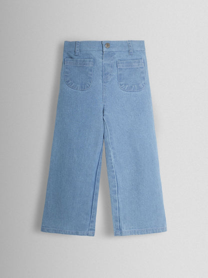 JoJo Maman Bébé Denim Blue Wide Leg Patch Pocket Denim Trousers image 1