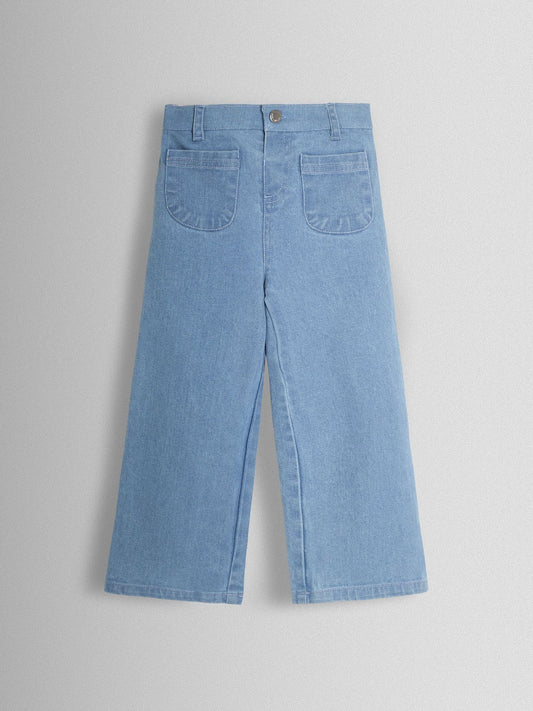 JoJo Maman Bébé Denim Blue Wide Leg Patch Pocket Denim Trousers image 1
