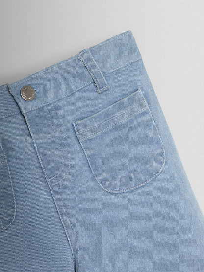 JoJo Maman Bébé Denim Blue Wide Leg Patch Pocket Denim Trousers image 3