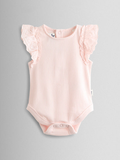 JoJo Maman Bébé Pink & Cream 2-Pack Broderie Frill Sleeve Body image 3