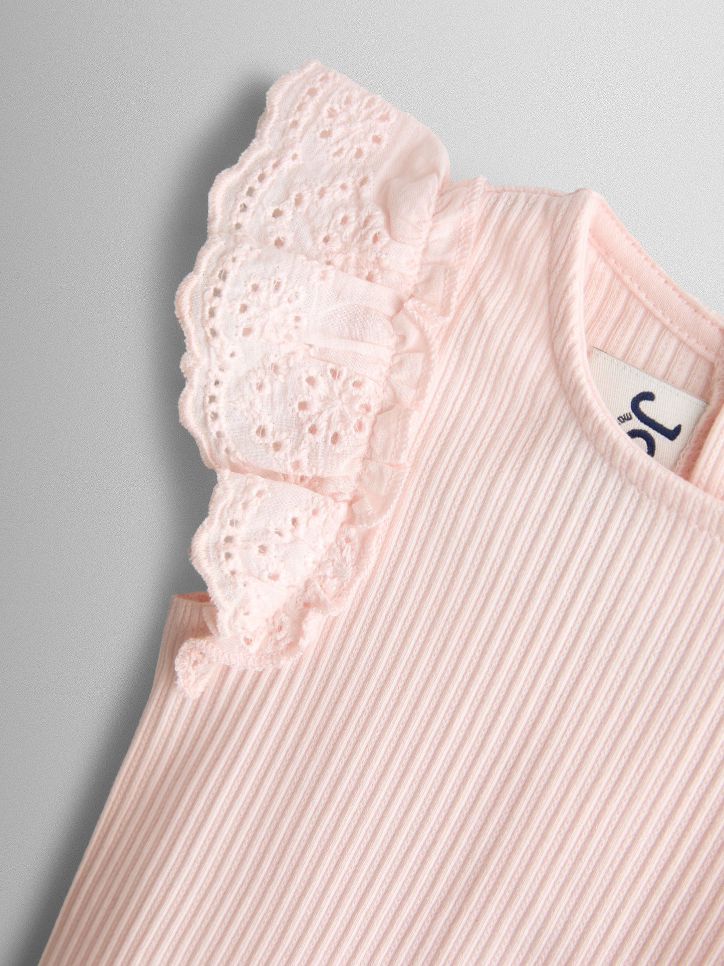 JoJo Maman Bébé Pink & Cream 2-Pack Broderie Frill Sleeve Body image 6