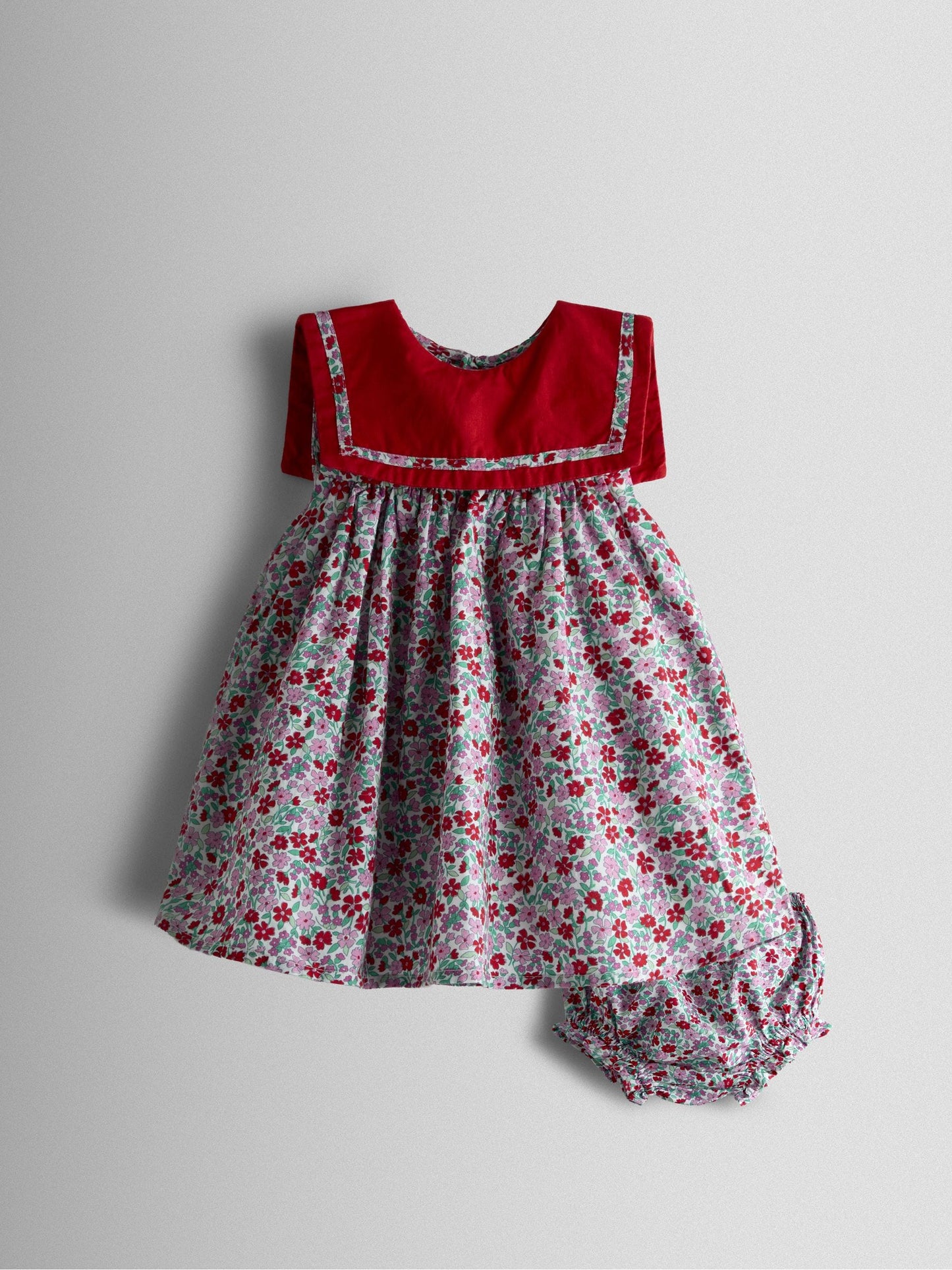 JoJo Maman Bébé Red Ditsy Floral Sailor Baby Dress image 1