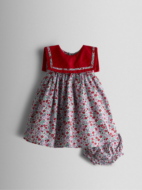 JoJo Maman Bébé Red Ditsy Floral Sailor Baby Dress image 1