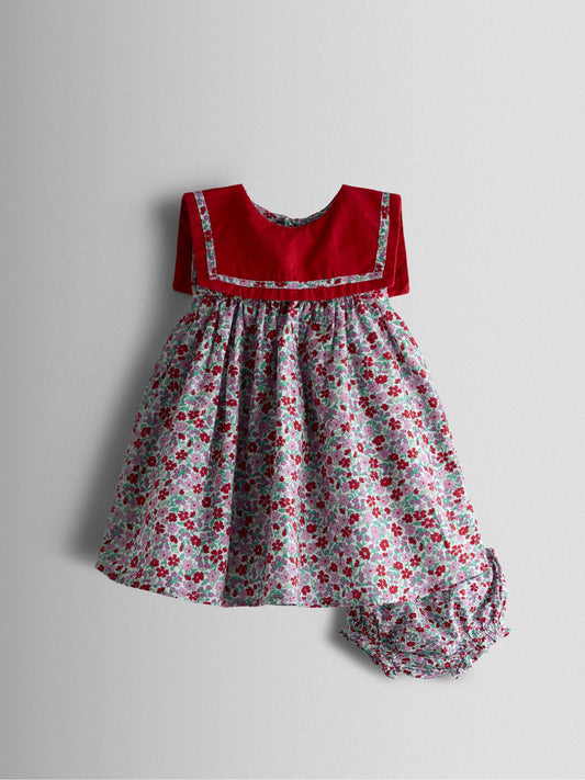 JoJo Maman Bébé Red Ditsy Floral Sailor Baby Dress image 1