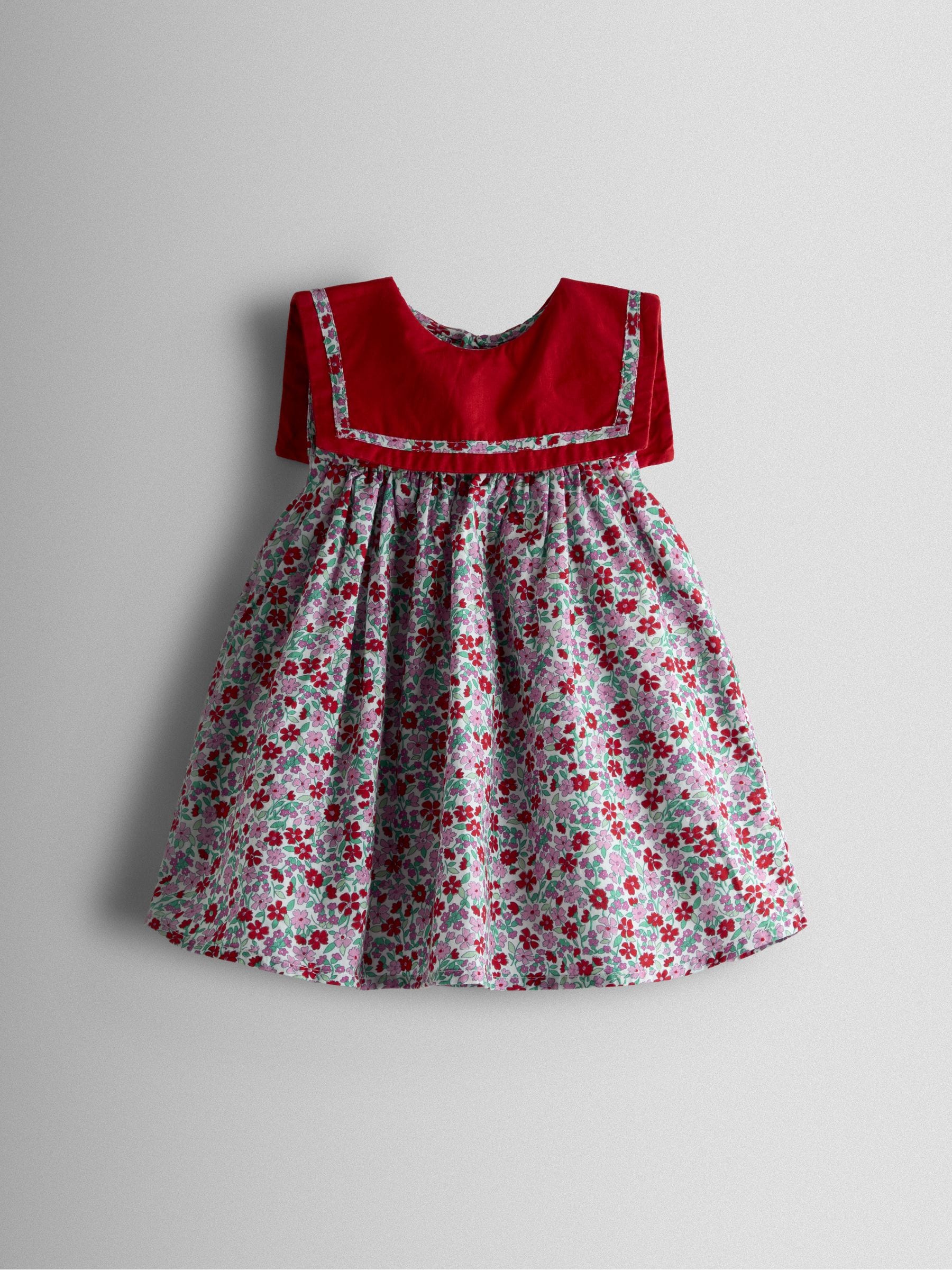 JoJo Maman Bébé Red Ditsy Floral Sailor Baby Dress image 2