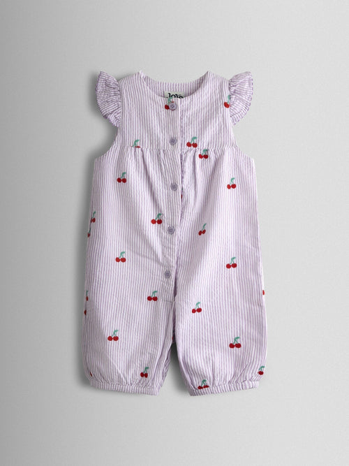 JoJo Maman Bébé Purple Cherry Button Front Embroidered Romper image 1