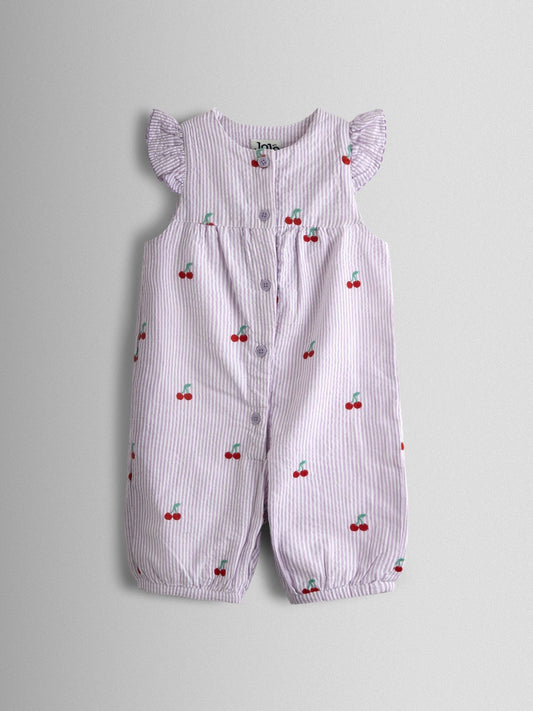 JoJo Maman Bébé Purple Cherry Button Front Embroidered Romper image 1