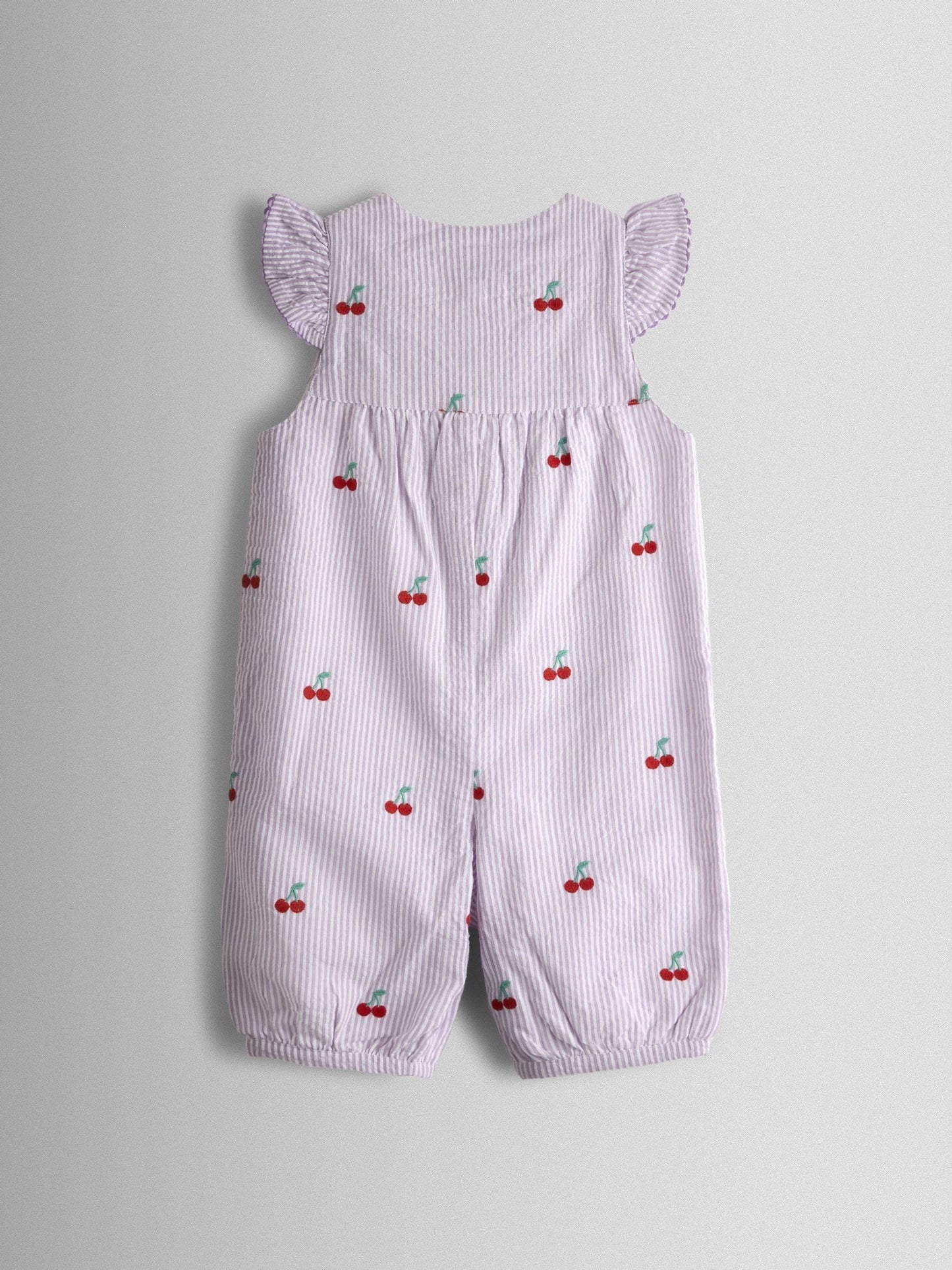 JoJo Maman Bébé Purple Cherry Button Front Embroidered Romper image 2